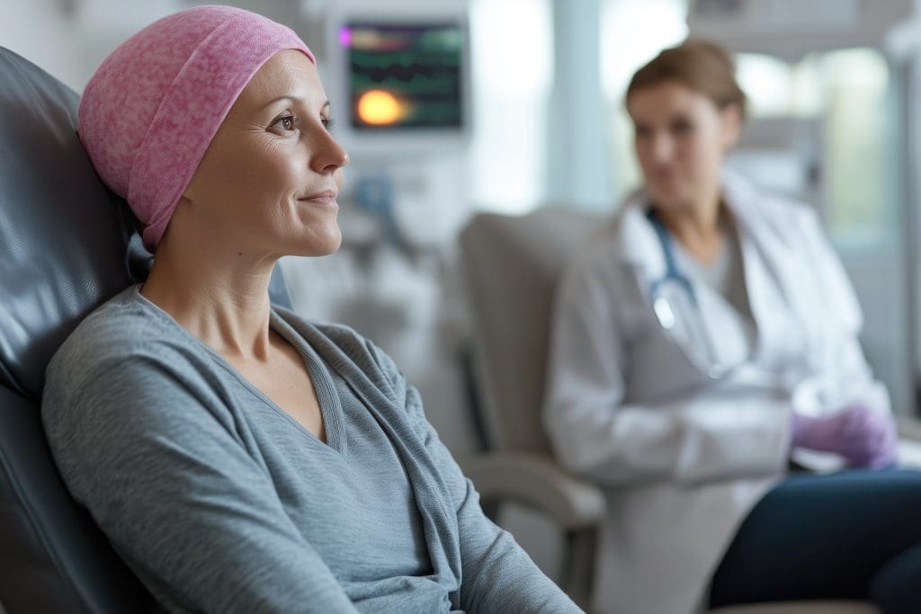 smiling patient her doctor hospital after iv transusion cancer treatment medication LIV Hospital