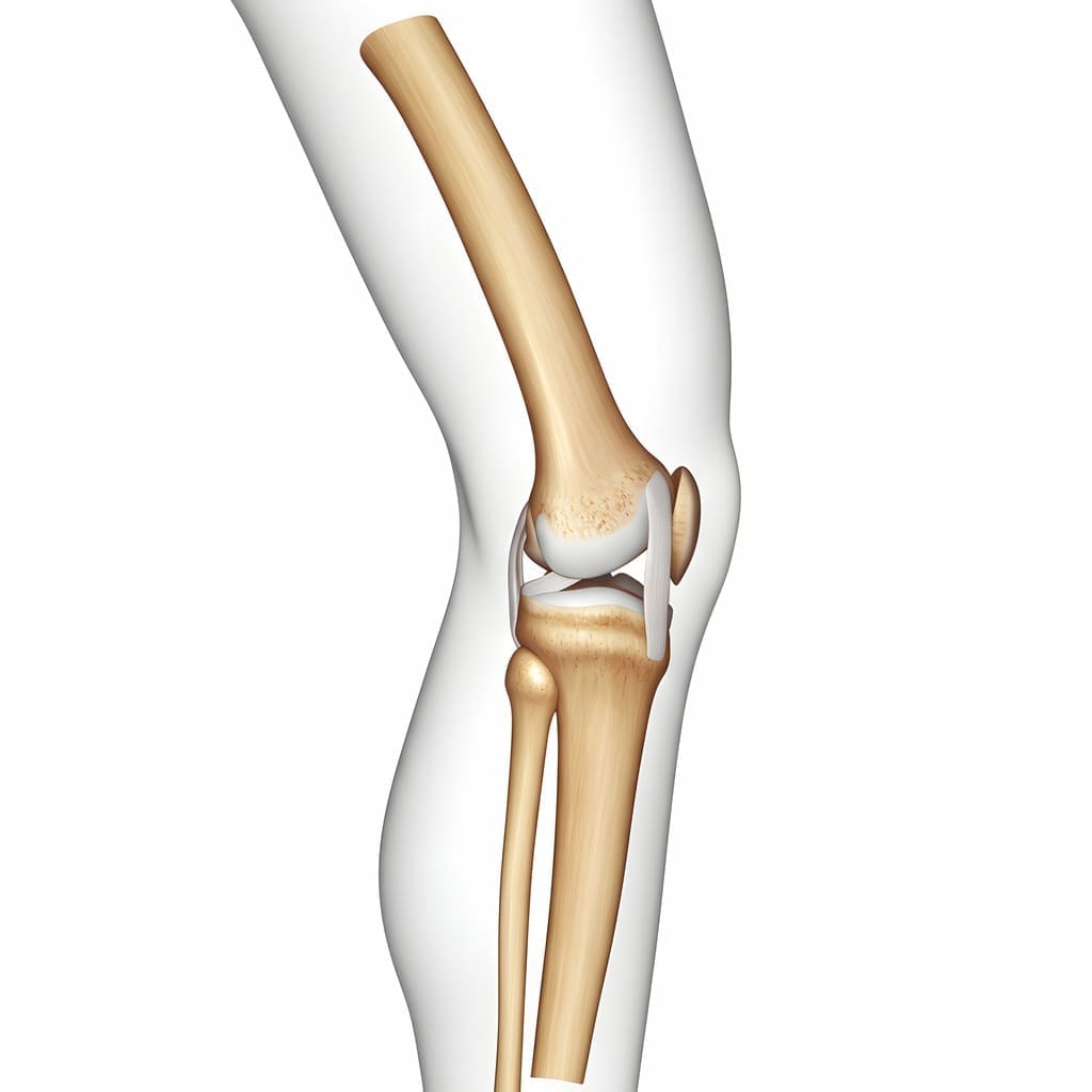 A detailed anatomical illustration of the human knee joint