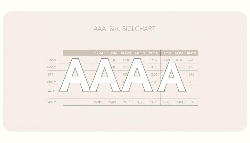 A detailed, technical illustration of an AAA size classification chart against a clean, neutral background. The chart should prominently display the various AAA size categories, with clear visual demarcations and measurements. Utilize a professional, medical illustration style with precise lines, accurate proportions, and a muted color palette. Ensure the overall composition is balanced and uncluttered, allowing the key information to be easily legible. Employ realistic lighting and shadows to create depth and dimensionality, enhancing the technical precision of the visual elements. The resulting image should effectively communicate the critical AAA size measurements and classifications relevant to the article's subject matter.