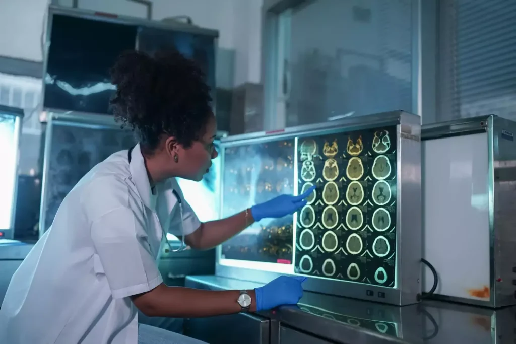 A highly detailed, scientific diagram showcasing the step-by-step process of CAR T-cell therapy. The foreground depicts the extraction of the patient's T-cells, followed by the genetic engineering to produce the CAR T-cells. The middle ground shows the expansion and activation of the modified T-cells in a lab setting, with scientific equipment and technicians visible. The background features a clean, sterile medical environment with hospital beds, IV stands, and other clinical elements, suggesting the eventual reinfusion of the CAR T-cells back into the patient. The entire scene is bathed in a cool, clinical lighting that highlights the technical and innovative nature of this revolutionary cancer treatment.