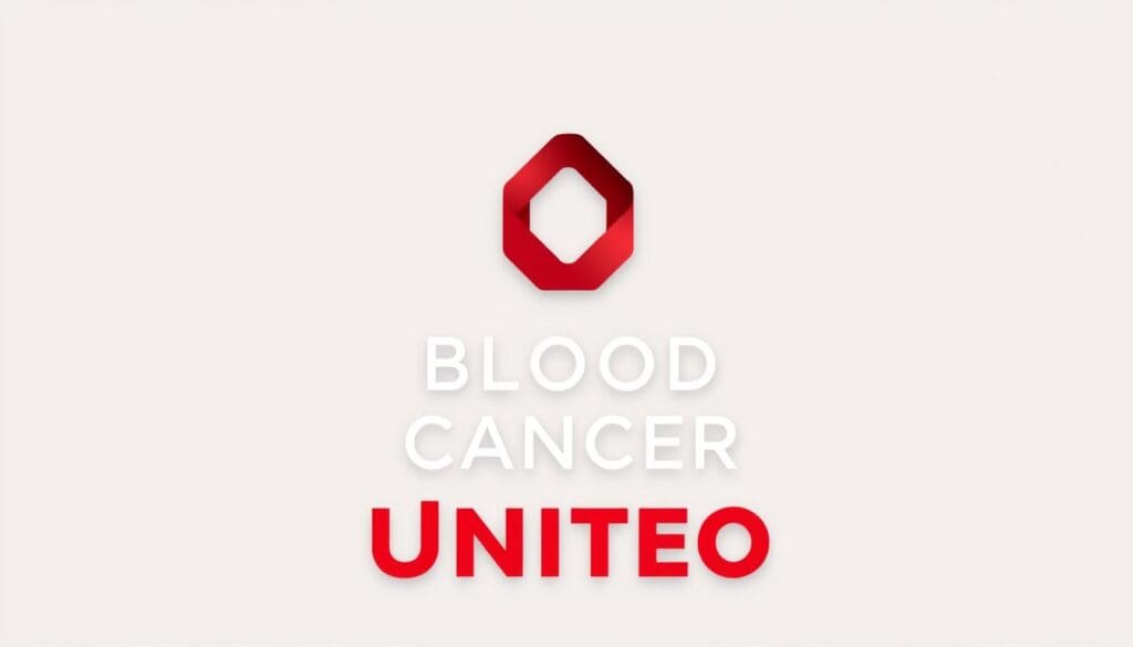 A modern, minimalist logo design for "Blood Cancer United" against a clean, crisp background. The logo features a bold, geometric shape symbolizing the unity and strength of the organization, rendered in a deep, vibrant red to represent the gravity of blood cancer. Subtle gradients and lighting create a sense of depth and dimension, while the overall aesthetic conveys a professional, authoritative, and forward-thinking brand identity. The composition is balanced and visually striking, capturing the essence of the organization's transformation and mission.