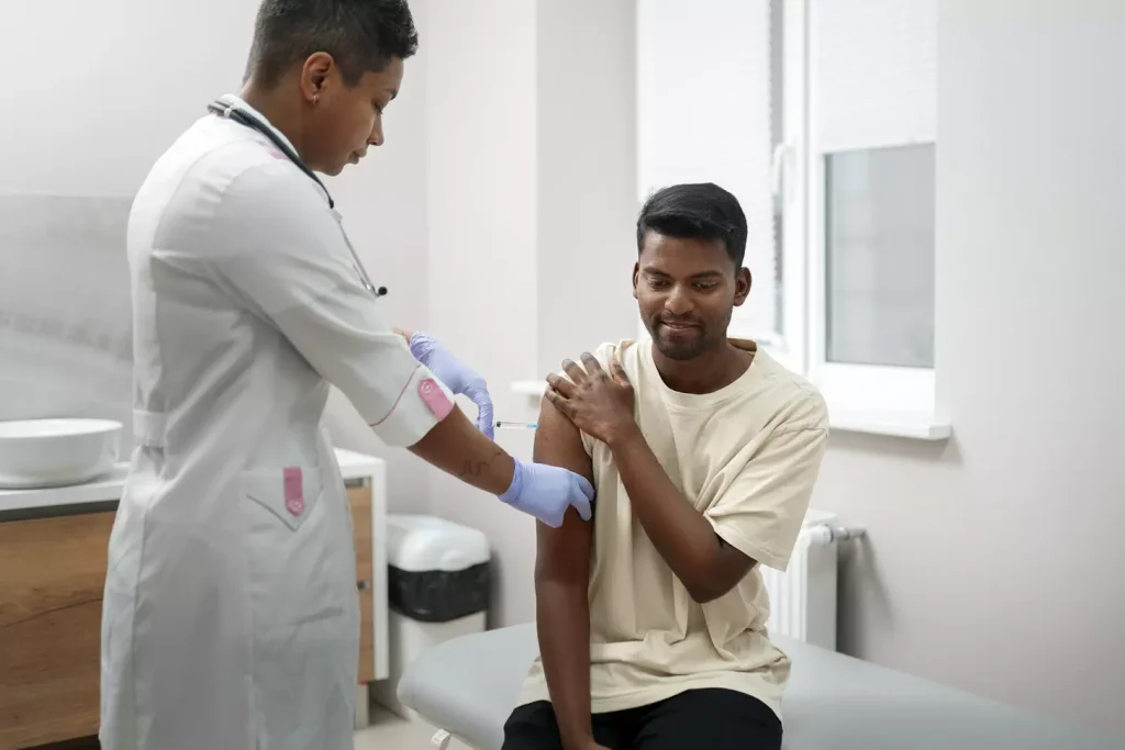Detailed illustration of a bone marrow transplant timeline, rendered in a medical and scientific style. A central timeline graphic shows the key stages from conditioning to engraftment, with icons and annotations describing the nursing considerations at each step. In the foreground, a nurse monitors a patient, surrounded by hospital equipment and medical imagery. The background features a muted, clinical color palette with subtle lighting to convey a sense of professionalism and medical expertise. The overall composition effectively communicates the nursing-focused content of the & Bone Marrow Transplant Timeline" section.