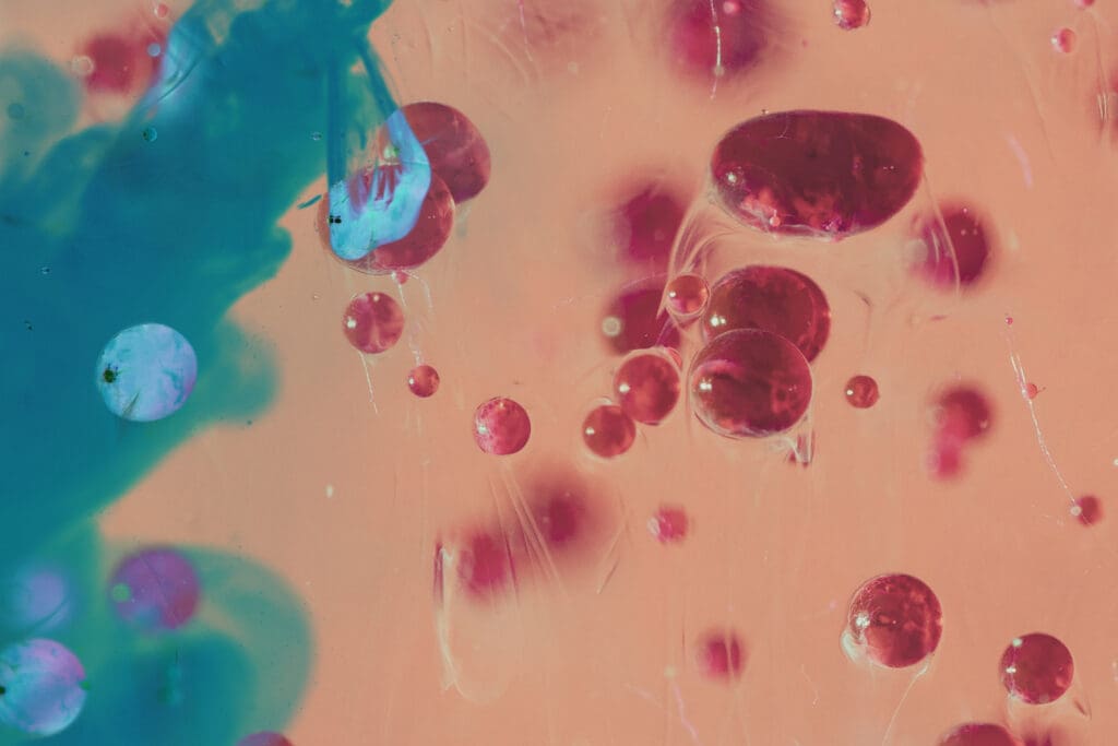 contrast pink abstract pebbles with blue spheres 1 LIV Hospital