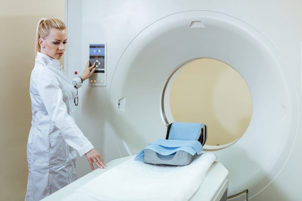 female radiologist preparing ct scanner medical examination patient LIV Hospital