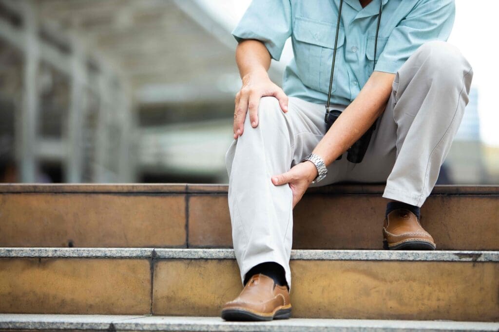 key components of a knee joint affected by bone-on-bone conditions