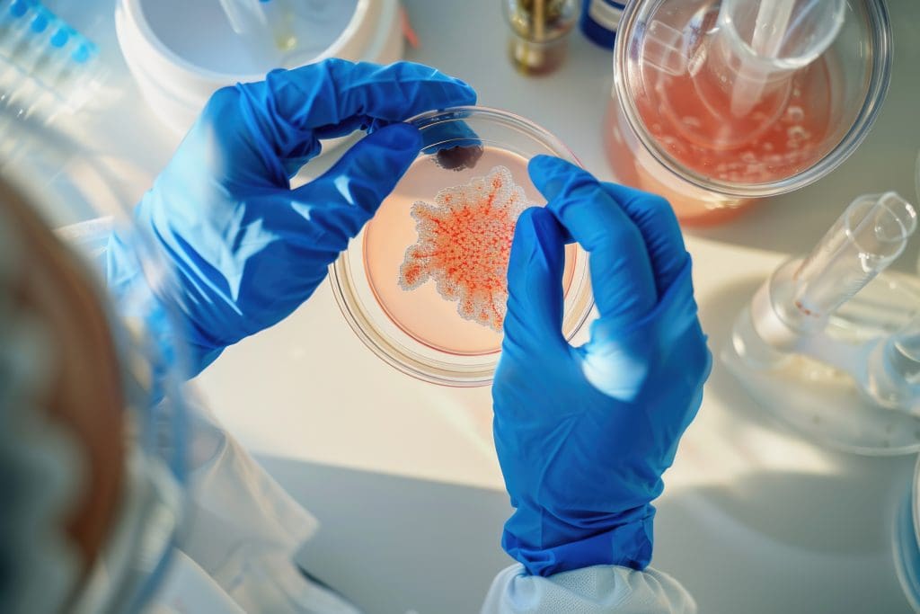 Secondary Cancers After Stem Cell Transplant 1 scientist analyzing fungal growth petri dish laboratory with safety gloves LIV Hospital